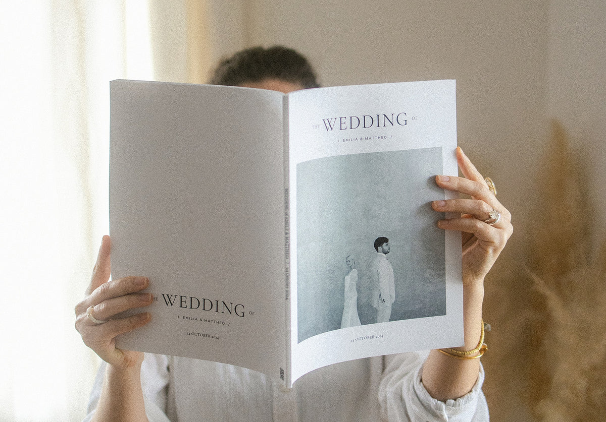 modern minimal printable coffee table wedding book magazine for photographers and newlywed couples editable in Canva