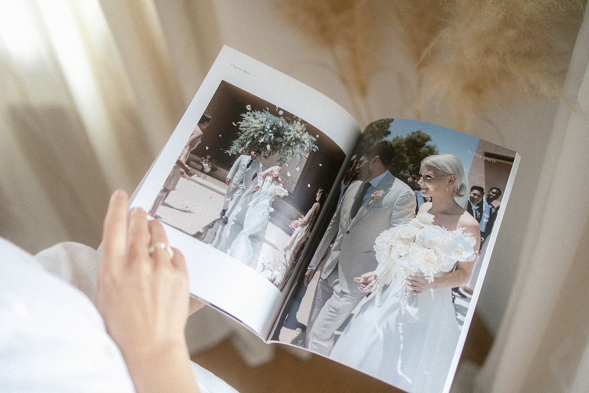 modern minimal printable coffee table wedding book magazine for photographers and newlywed couples editable in Canva