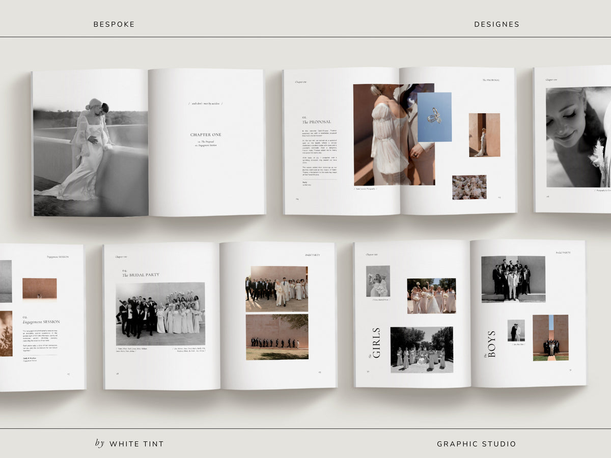 modern minimal printable coffee table wedding book magazine for photographers and newlywed couples editable in Canva