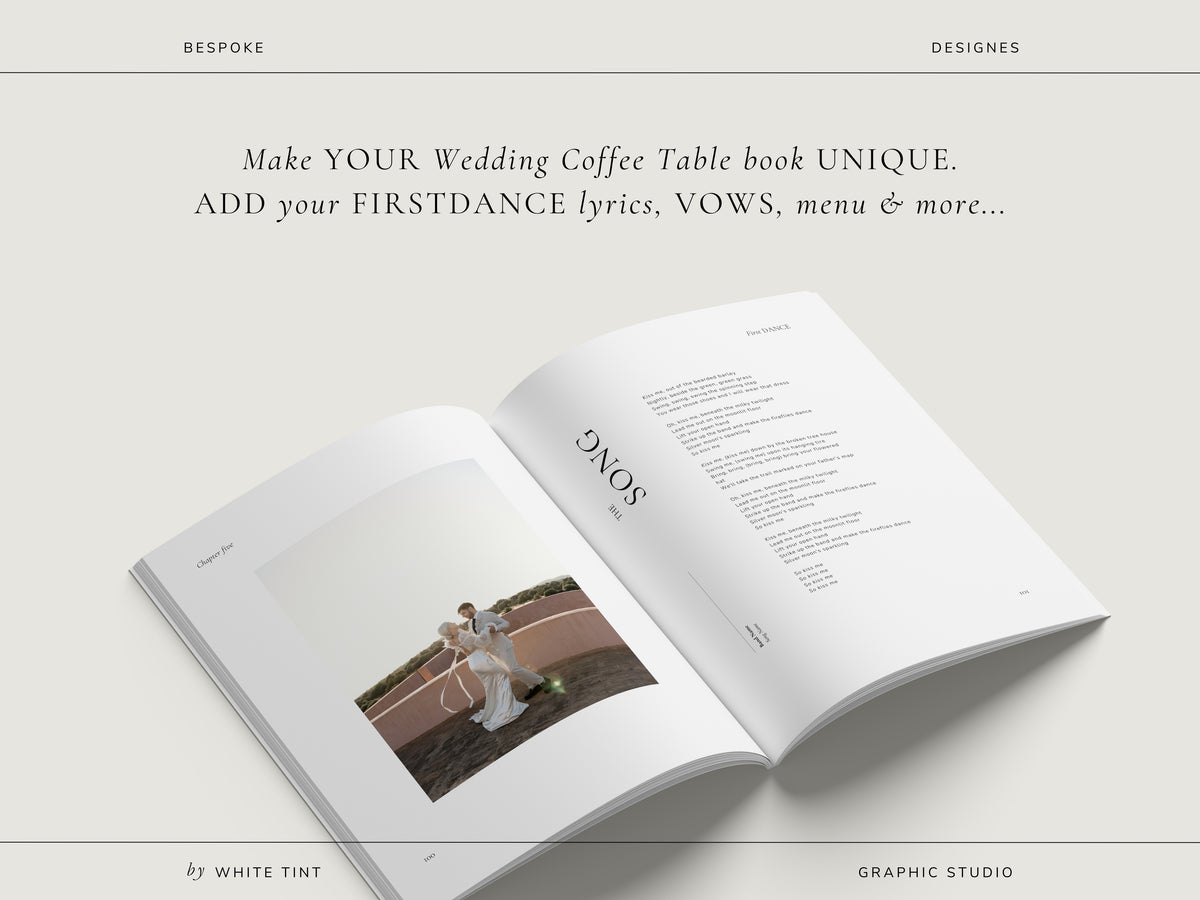 modern minimal printable coffee table wedding book magazine for photographers and newlywed couples editable in Canva