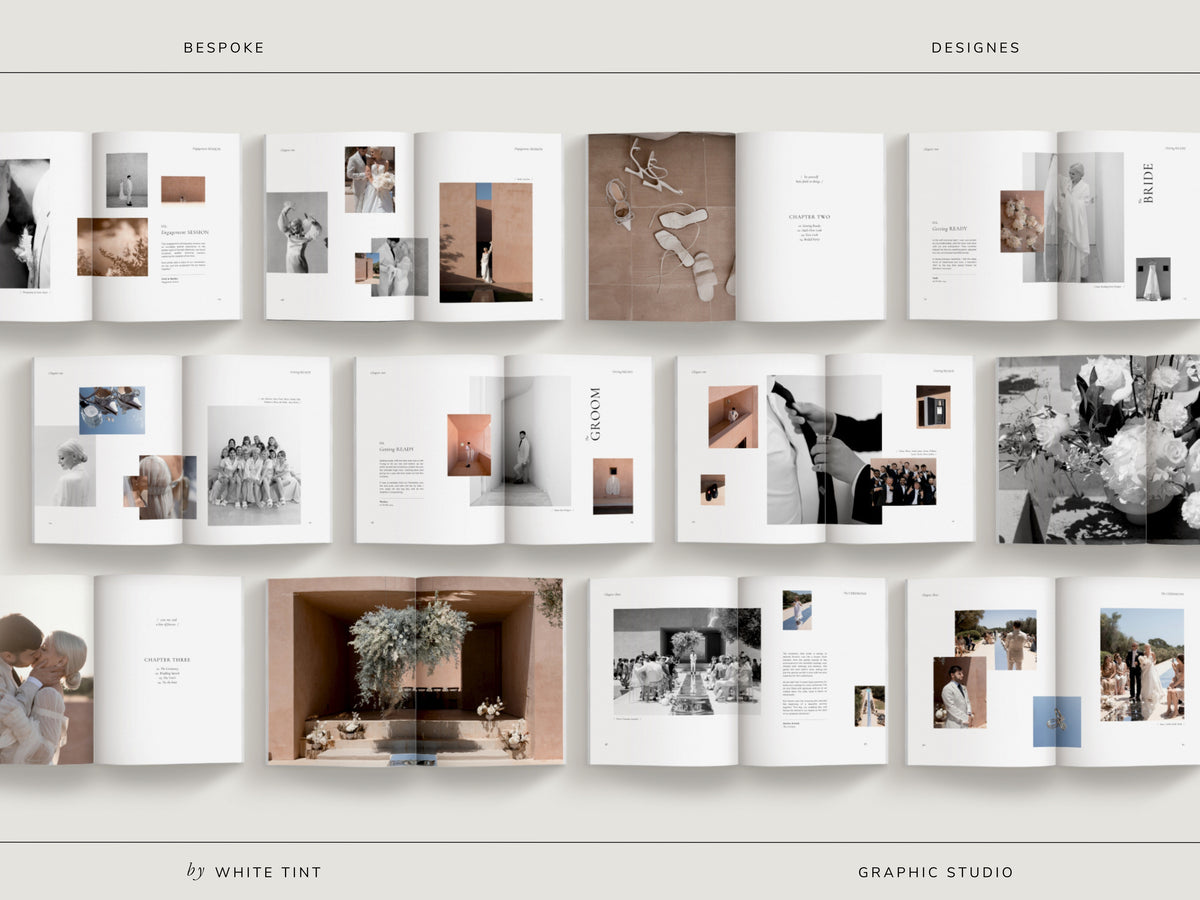 modern minimal printable coffee table wedding book magazine for photographers and newlywed couples editable in Canva